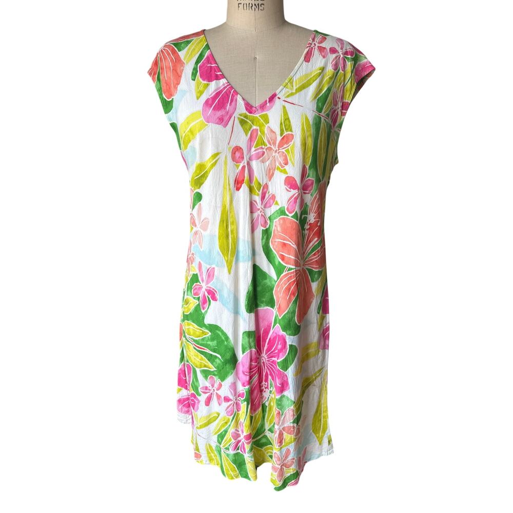 Jams World Knee Length Dress in Bright Tropical Floral Size Medium Vacation